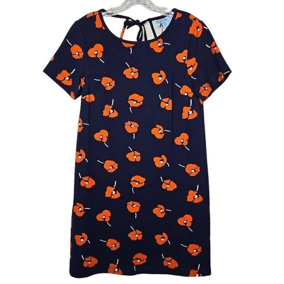 Draper James Poppy Ponte Knit Shift Dress Sz Small Floral Short Sleeve Navy Blue - Picture 3 of 10
